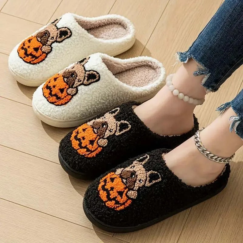 Chaussons mixtes | Chien-citrouille noir