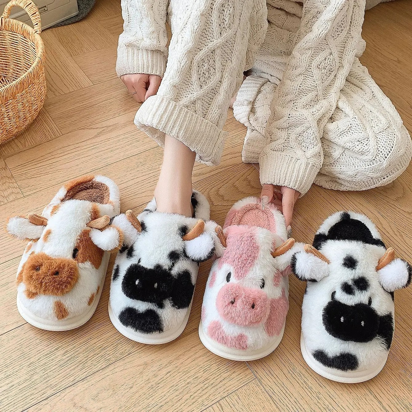 Chaussons animaux pour femme | Vache brune